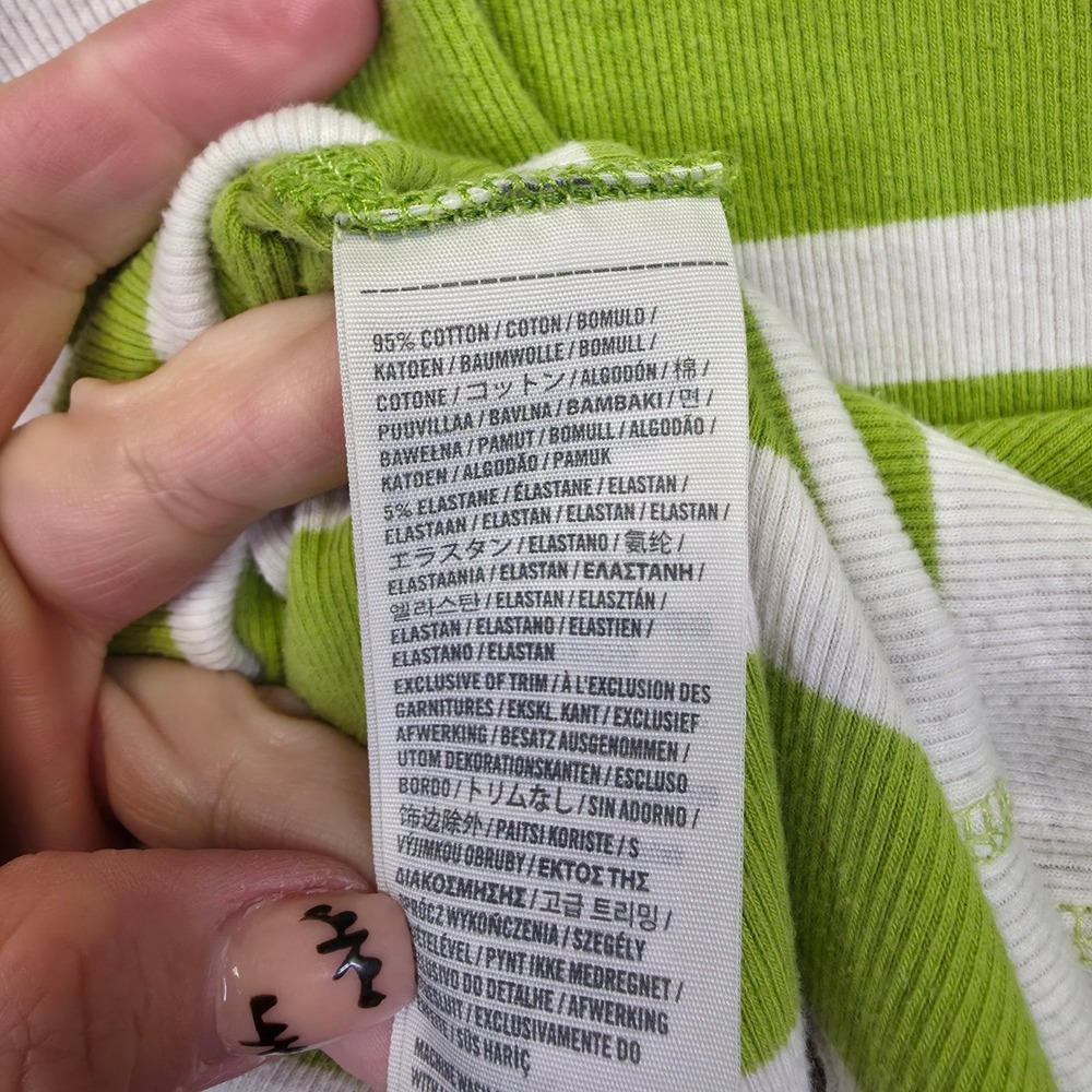 Y2K Hollister Tank Top Women L Green White Striped Knit Ribbed Racerback Stretch - Picture 8 of 14